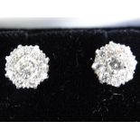 Pair of diamond cluster earrings set in 9ct white gold screw clasps