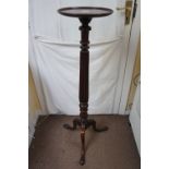 Mahogany plant pedestal with reeded column on tripod base