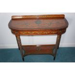 19thC painted satinwood D-shaped side table with floral decoration, reeded tapering legs and