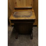 Victorian walnut inlaid Davenport with four drawers, top box, on twin pedestal base