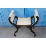 Edwardian pretty carved simulated rosewood stool with upholstered scroll shaped top
