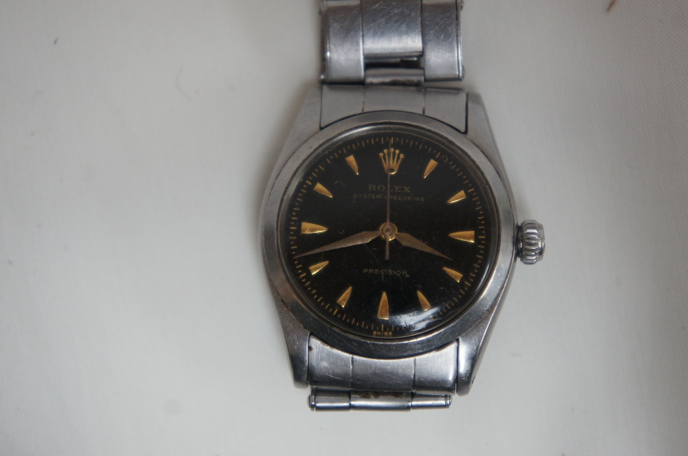 Rolex Oyster Speedking with stainless steel case and expanding strap, black dial, gold hour marks, - Image 2 of 9