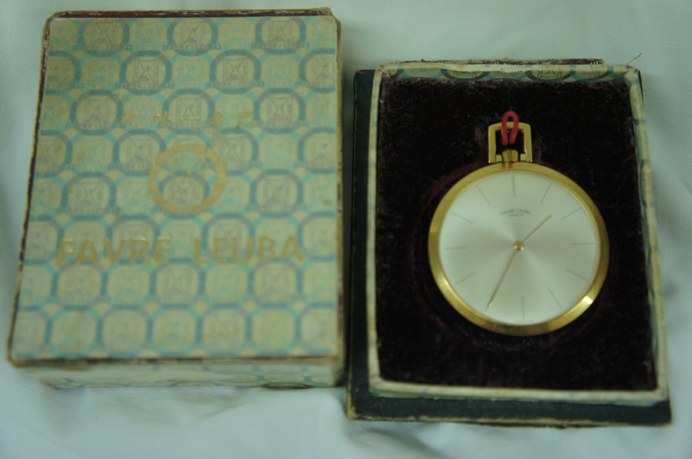 Favre-Leuba gold plated pocket watch in original box