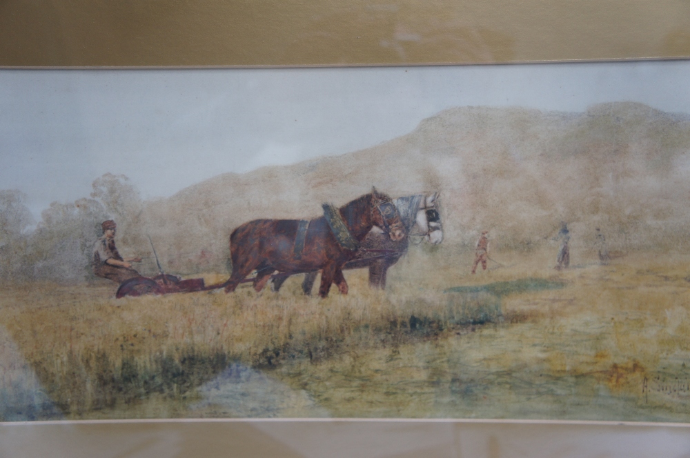 A. Sinclair, Haymaking, Watercolour, Signed, dated 1901, 9 x 19 ins.