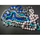 Five 1930s and later bead necklaces, lapis lazuli, turquoise, glass, etc.