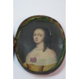 Georgian oval head and shoulders portrait miniature on copper of a lady held in an embossed