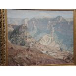 20thC South African School, Mountains and a valley, Oil on board, 44 x 59cm