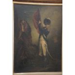 19thC French School, Cavalry officer holding the colours, Oil on canvas, 26 x 31 ins.