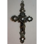 19thC Continental silver Crucifix with cut white stones inset. English import marks, ht. 17cm