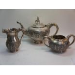 Good quality 19thC Calcutta silver three-piece tea service with elephant's head and trunk handles