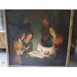 19thC Flemish School, The nativity and adoration of infant Jesus, Oil on canvas, Label verso, 80 x