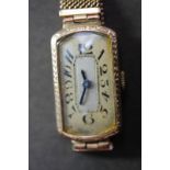 Art Deco 9ct gold lady's Milex wrist watch with 9ct gold chain-mail strap. Total weight 22.8g