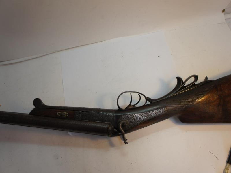 19thC French or German quality 16 bore double-barrelled black powder hammer sporting gun with - Image 4 of 6
