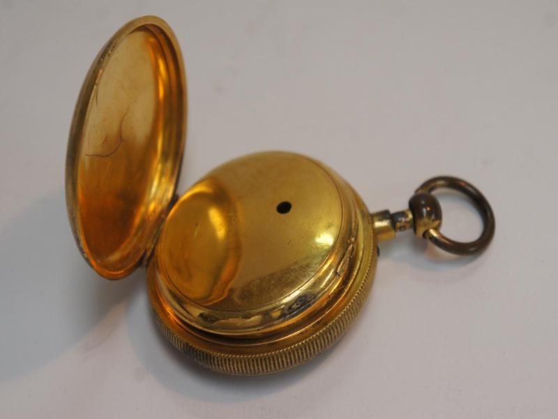 Late 18thC gold plated quarter repeating pocket watch with white enamelled dial, Roman numerals, and - Image 4 of 5