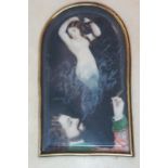 Late 19thC French erotic painting on ivory of a man blowing smoke from a cigar, revealing a nude