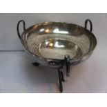 Edwardian silver three-handled bowl with hand beaten decoration, Birmingham 1909, 16.5ozt. Maker T.