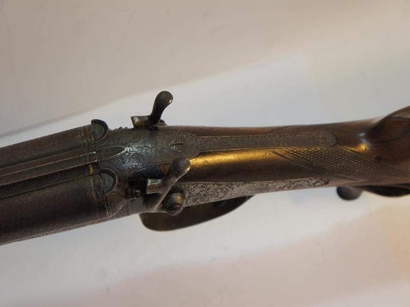 19thC French or German quality 16 bore double-barrelled black powder hammer sporting gun with - Image 3 of 6