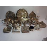 Collection of 19thC and later odd silver items - jugs, bowls, boxes, stands, etc. 52ozt.