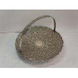 19th / 20thC pierced Indian silver fruit basket with floral and foliate decoration on four ball