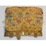 Chinese lady's evening bag with gilt metal top, inset with coral and turquoise, the bag
