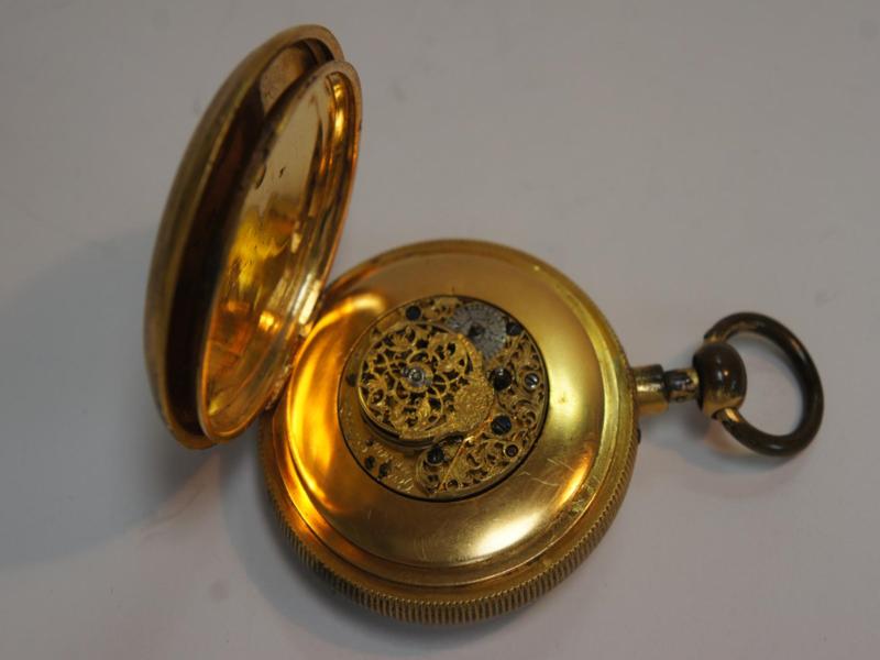 Late 18thC gold plated quarter repeating pocket watch with white enamelled dial, Roman numerals, and - Image 3 of 5