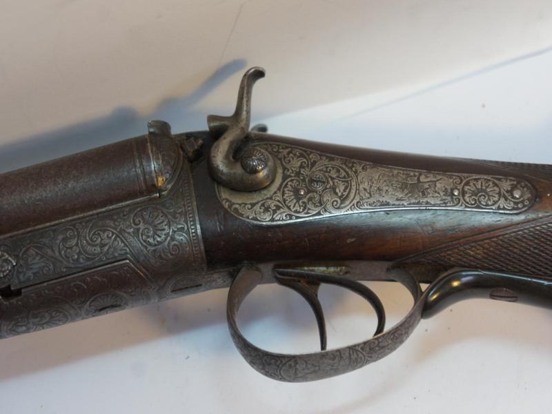 19thC French or German quality 16 bore double-barrelled black powder hammer sporting gun with - Image 2 of 6