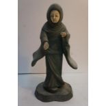 19thC Japanese painted wooden carved figure of a woman with ivory face and hands. Ht. 22.5cms.