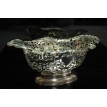 Edwardian good quality silver bonbon basket with pierced and floral decoration. London 1908 9.