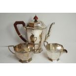 GVI octagonal silver three-piece coffee service, Birmingham 1948. 33ozt