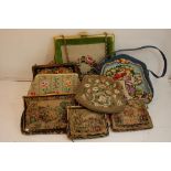 Nine 19thC and later fine needlework decorated ladies' evening bags