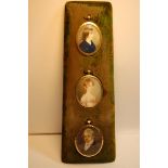 Three early 19thC well-painted oval portrait miniatures on ivory. 1) Gentleman in a blue jacket.