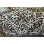 Needlework oriental style throw with fan decoration in silk threads 60 x 60ins.