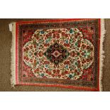 Persian silk Qom carpet with floral and diamond decoration in multicoloured silks on silk 32 x