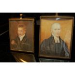 Two 19thC portrait miniatures 1) A vicar, 2) A red-haired young gentleman. largest 4 x 3ins. Both in