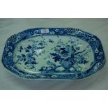 Victorian blue and white meat plate with gravy well