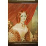 Bestugo, Late 19thC miniature on ivory of red haired girl with ringlets, Signed, 3.25 x 2.75ins.