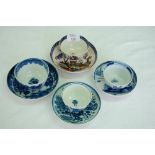 Three 18thC teabowls and saucers plus one 19thC teabowl and saucer