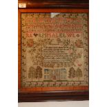 Pair of early 19thC alphabet needlework samplers by Elizabeth Laing age 12 + 13, 18 x 16ins.