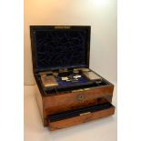 Victorian burr walnut ladies travelling toilet / jewellery case by Betjemann and Son with some