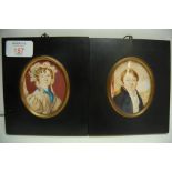 Pair of 19thC oval portrait miniatures on ivory of Jane Whittuck and Charles Whittuck. 3 x 2.25ins.