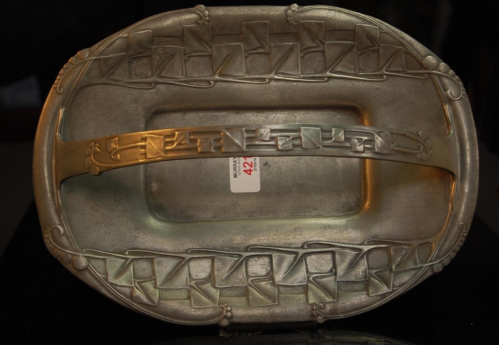 Archibald Knox Tudric pewter bread basket with stylized leaf decoration No. 0357 length 12.125ins. - Image 2 of 2