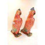 Pair of large decorative faiance pink parrots, possibly Dutch