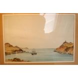 John Hobson Nicholson, Three masted clipper ship in Port Erin Bay, Watercolour, 12 x 18ins.