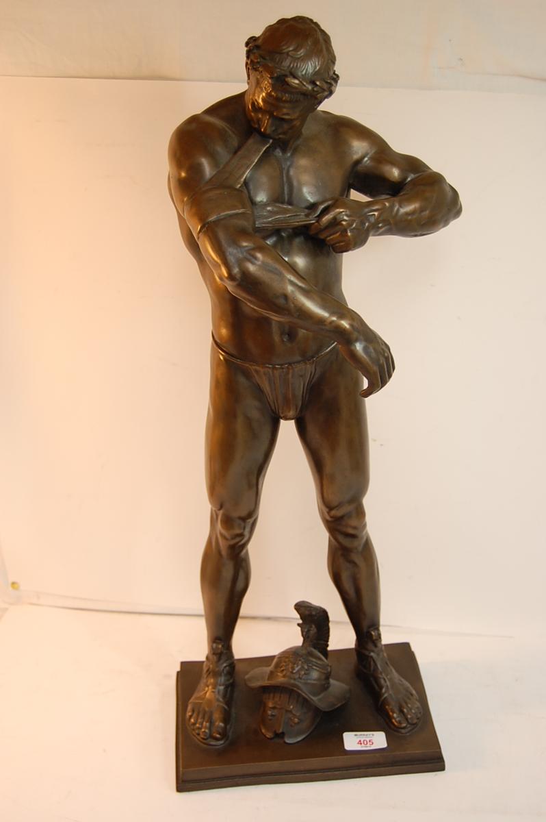 Bronze type gladiator sculpture height 26ins.