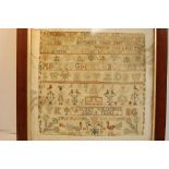 GIII fine alphabet needlework sampler Elspeth Williamson Born 18/3/1774 12 x 12