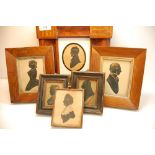 Six 18th and 19thC silhouette portrait miniatures including two pairs. Largest 4.5 x 3.25ins.