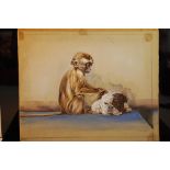 W A Remy, monkey defleeing the British Bulldog, watercolour, signed and dated 1930, 9 x 12ins.