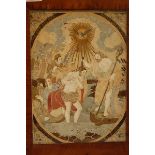 18th / 19thC needlework and paper collage of the Baptism of Christ, 10.5 x 8.5
