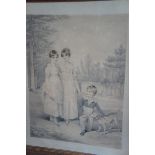 H Edridge, Pencil and water colour portraits of family members in the garden, six in all largest