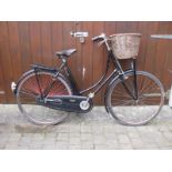 Raleigh Popular lady's bow-framed bicycle c1930s with basket, luggage rack and war-time white